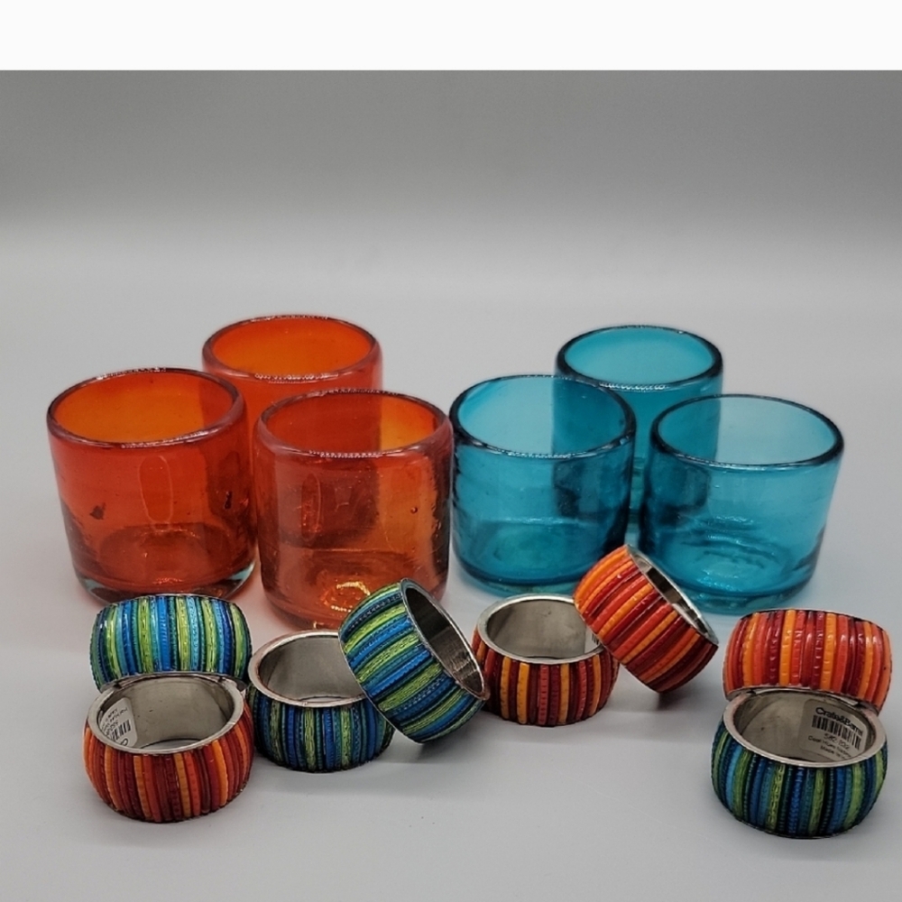 Hand Blown Glass Votive And Glass Bead Napkin Rings